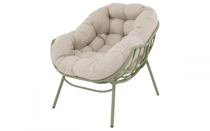 Jasno zielony.fotel wypoczynkowy na taras COZZY Relax z aluminium i grubą poduszką Olefin