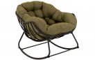 Nowoczesny fotel bujany wypoczynkowy COZZY nogi czarne poduszka Olefin OLIWKOWY