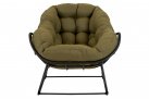 Nowoczesny fotel bujany wypoczynkowy COZZY nogi czarne poduszka Olefin OLIWKOWY