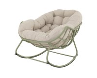 Jasnozielony fotel kubełkowy bujany ogrodowy COZZY Relax stalowy z grubą poduszką z Olefin 