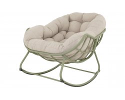 Jasnozielony fotel kubełkowy bujany ogrodowy COZZY Relax stalowy z grubą poduszką z Olefin 