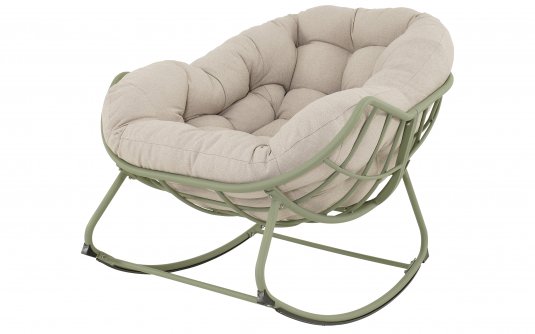 Jasnozielony fotel kubełkowy bujany ogrodowy COZZY Relax stalowy z grubą poduszką z Olefin 