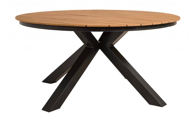 Okrągły stół ogrodowy aluminiowy antracyt blat kompozyt teak d120 AREZZO