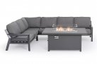 Aluminiowy narożnik ogrodowy HENDRIX grafitowy nowoczesny ze stolikiem z kominkiem gazowym 