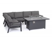 Aluminiowy narożnik ogrodowy HENDRIX grafitowy nowoczesny ze stolikiem z kominkiem gazowym 