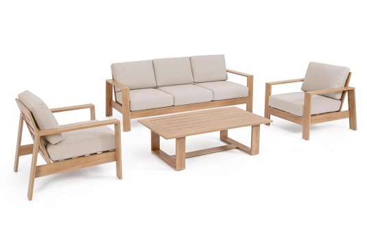 Meble aluminiowe imitacja powłoki drewnianej na taras z grubymi poduszkami BALTIC bizzotto