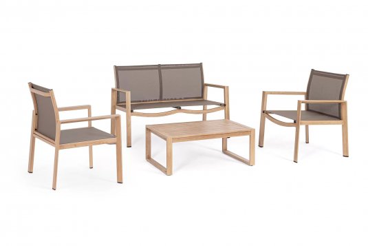 Lekki komplet na taras aluminiowy KALLEN powłoka drewnopodna aluminiowy bizzotto