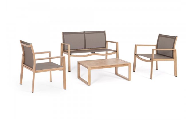 Lekki komplet na taras aluminiowy KALLEN powłoka drewnopodna aluminiowy bizzotto