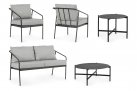 Zestaw mebli na taras FLORIAN sofa 2 fotele stoliki antracyt szare poduszki