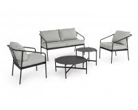 Zestaw mebli na taras FLORIAN sofa 2 fotele stoliki antracyt szare poduszki