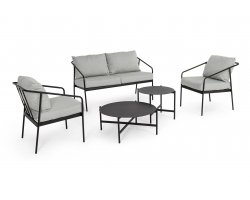 Zestaw mebli na taras FLORIAN sofa 2 fotele stoliki antracyt szare poduszki