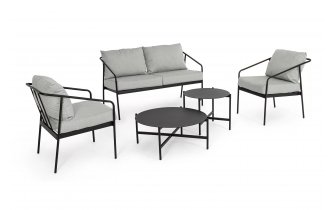 Zestaw mebli na taras FLORIAN sofa 2 fotele stoliki antracyt szare poduszki