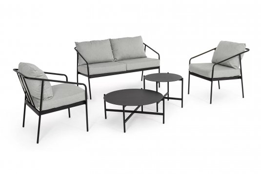 Zestaw mebli na taras FLORIAN sofa 2 fotele stoliki antracyt szare poduszki