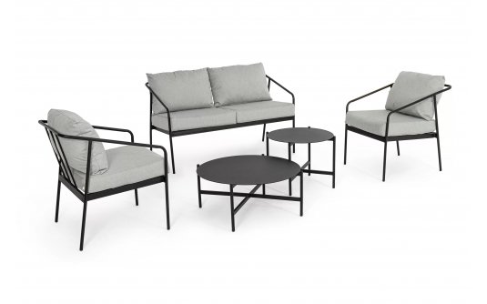 Zestaw mebli na taras FLORIAN sofa 2 fotele stoliki antracyt szare poduszki Zestaw mebli na taras FLORIAN sofa 2 fotele stoliki antracyt szare poduszki