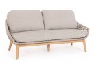 Sofa ogrodowa TAMIRES podstawa teak / siedzenie lina polipropylenowa beżowa / poduszki szarobezowe Olefin
