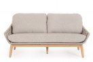 Sofa ogrodowa TAMIRES podstawa teak / siedzenie lina polipropylenowa beżowa / poduszki szarobezowe Olefin