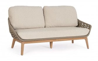 Sofa ogrodowa 2,5 osobowa ta miraz podstawa tik oparcie pasy polipropylen TAMIRES kolor taupe