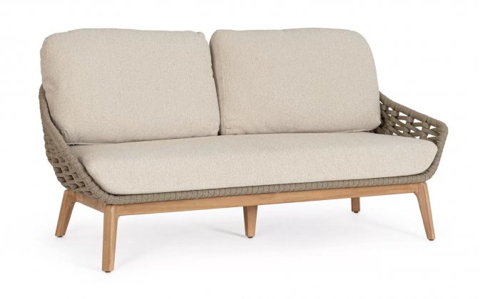 Sofa ogrodowa 2,5 osobowa ta miraz podstawa tik oparcie pasy polipropylen TAMIRES kolor taupe