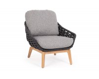 Fotel na taras TAMIRES podstawa teak / siedzenie lina polipropylenowa grafitowa / poduszki szare Olefin