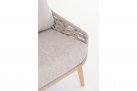 Sofa ogrodowa TAMIRES podstawa teak / siedzenie lina polipropylenowa beżowa / poduszki szarobezowe Olefin