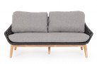 Sofa ogrodowa TAMIRES podstawa teak / siedzenie lina polipropylenowa grafitowa / poduszki szare Olefin