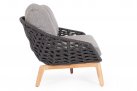 Sofa ogrodowa TAMIRES podstawa teak / siedzenie lina polipropylenowa grafitowa / poduszki szare Olefin