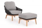 Fotel ogrodowy antracytowy TAMIRES teak / lina polipropylenowa z podnóżkiem