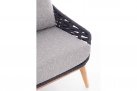 Sofa ogrodowa TAMIRES podstawa teak / siedzenie lina polipropylenowa grafitowa / poduszki szare Olefin
