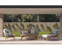 Zestaw ogrodowy TAMIRES podstawa teak / siedzenie lina polipropylenowa beżowa/ poduszki szare Olefin