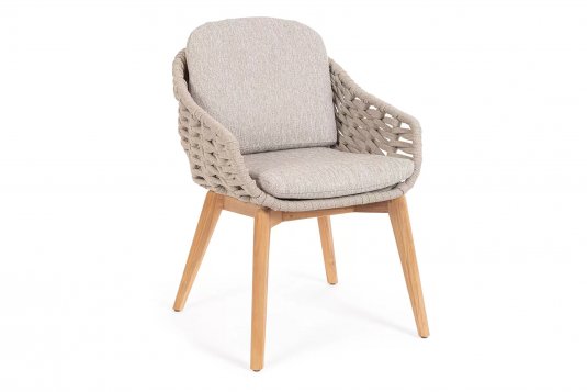 Beżowe krzesło obiadowe TAMIRES drewno teak i lina polipropylenowa