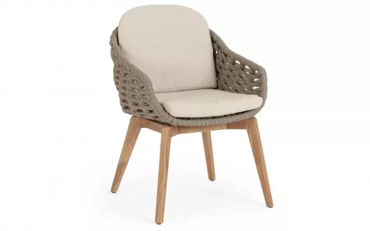 Tauoe krzesło obiadowe TAMIRES drewno teak i lina polipropylenowa