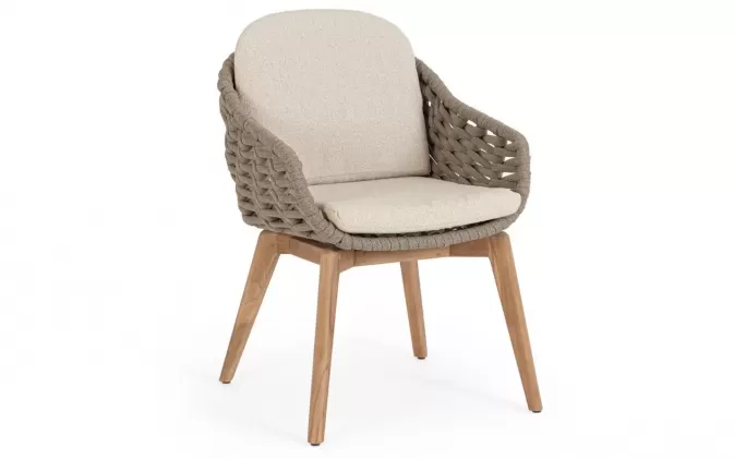 Tauoe krzesło obiadowe TAMIRES drewno teak i lina polipropylenowa