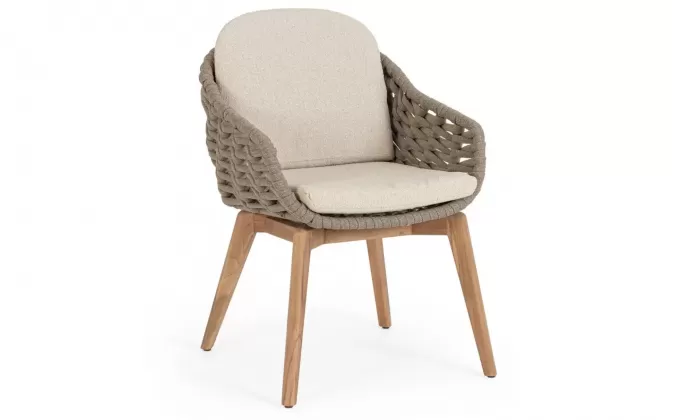 Tauoe krzesło obiadowe TAMIRES drewno teak i lina polipropylenowa