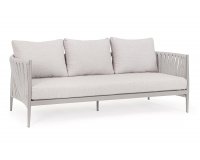 Szeroka designerska sofa na taras aluminiowa JACINTA beżowa poduszki Olefin