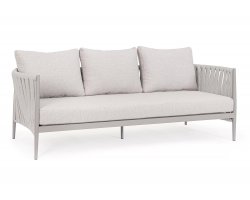 Szeroka designerska sofa na taras aluminiowa JACINTA beżowa poduszki Olefin