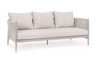 Szeroka designerska sofa na taras aluminiowa JACINTA beżowa poduszki Olefin