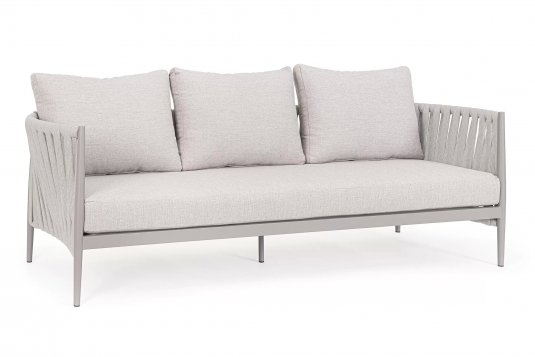 Szeroka designerska sofa na taras aluminiowa JACINTA beżowa poduszki Olefin