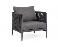 Designerski fotel na taras aluminiowy JACINTA ciemnoszary poduszki Olefin