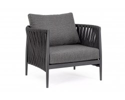 Designerski fotel na taras aluminiowy JACINTA ciemnoszary poduszki Olefin