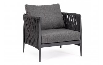 Designerski fotel na taras aluminiowy JACINTA ciemnoszary poduszki Olefin
