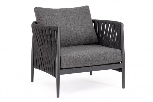Designerski fotel na taras aluminiowy JACINTA ciemnoszary poduszki Olefin