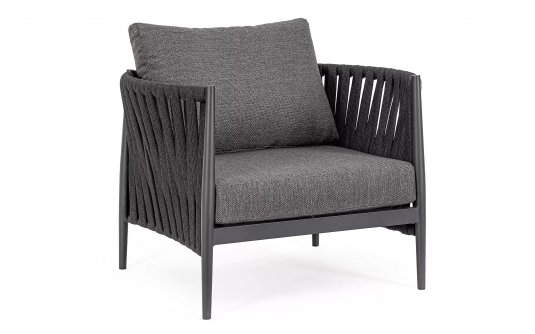 Designerski fotel na taras aluminiowy JACINTA ciemnoszary poduszki Olefin