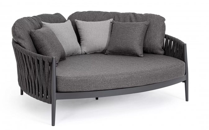 Dwuosobowe łóżko ogrodowe JACINTA nowoczesne grafitowe poduszka Olefin Bizzotto 