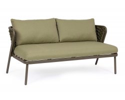Oliwkowa sofa dwuosobowa nowoczesna aluminiowa HARLOW poduszki Olefin