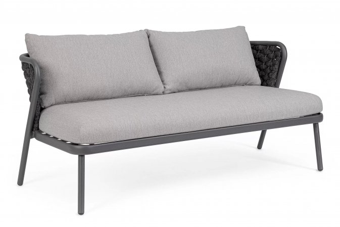 Grafitowa sofa dwuosobowa nowoczesna aluminiowa HARLOW poduszki Olefin