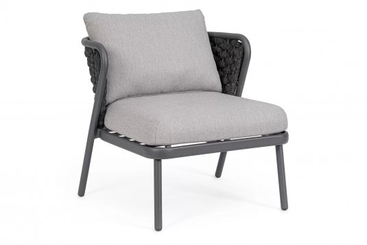 Ciemnoszary fotel na taras aluminiowy HARLOW poduszki Olefin