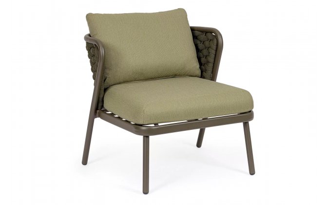 Oliwkowy fotel na taras aluminiowy HARLOW poduszki Olefin