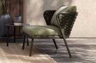 Oliwkowy fotel na taras aluminiowy HARLOW poduszki Olefin