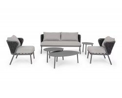 Grafitowy zestaw mebli do ogrodu aluminiowa HARLOW poduszki Olefin
