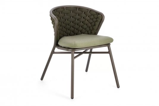 Krzesło stołowe ogrodowe oliwkowe HARLOW tkanina i poduszki Olefin